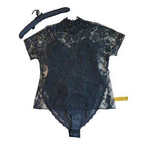 Black Lace 2 Piece Teddy‎ Plus Overshirt Gorgeous Unbranded Small Beaded